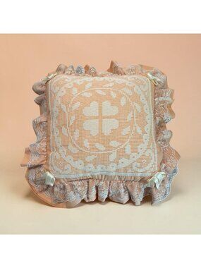 Vintage Throw Pillow Lace Peach Orange Grannycore Cottagecore Decor Accent